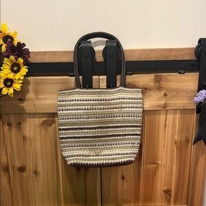 Boho Striped Textured Tote Bag in Cream and Brown